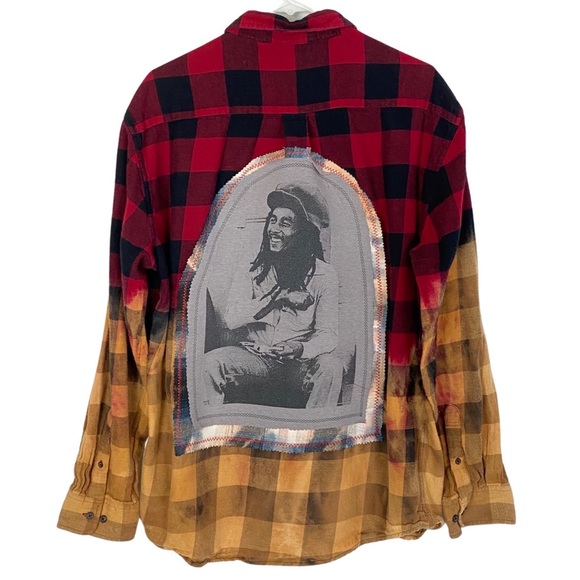 Hand Crafted Other - Bob Marley Bleached Plaid Flannel Shirt Mens Unisex XL Button Down Long Sleeve